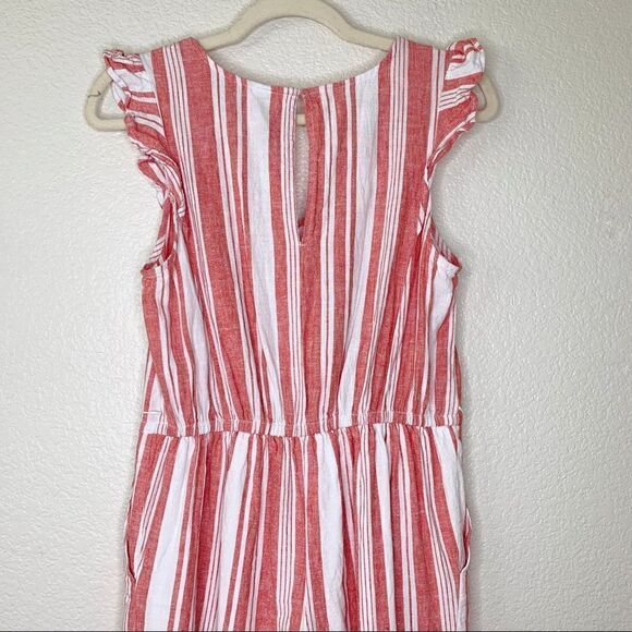 Old Navy Linen Blend Red Stripe V-Neck Wide Leg Jumpsuit - Picture 7 of 12